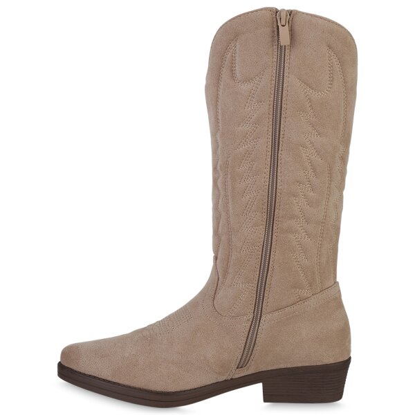 Stiefelparadies Damen Cowboystiefel in Beige