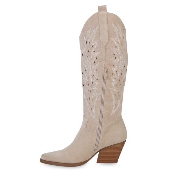 Stiefelparadies Damen Cowboystiefel in Beige