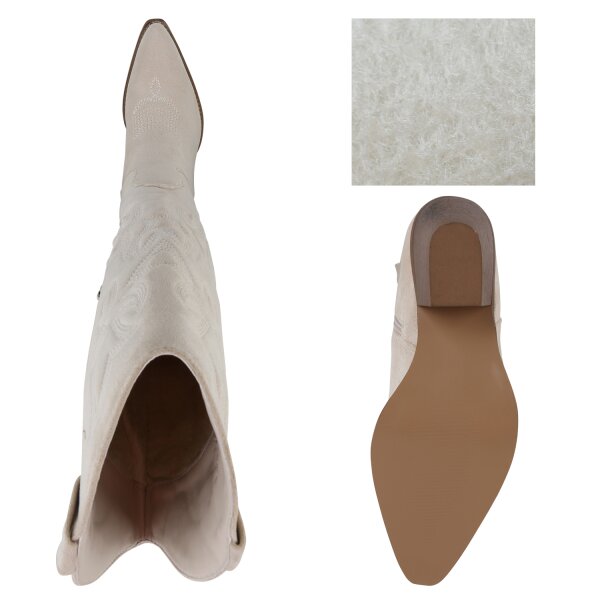Stiefelparadies Damen Cowboystiefel In Creme