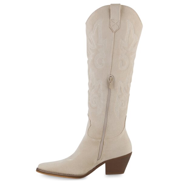 Stiefelparadies Damen Cowboystiefel in Creme