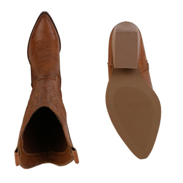 Stiefelparadies Damen Cowboystiefel In Hellbraun