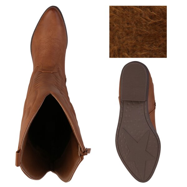 Stiefelparadies Damen Cowboystiefel In Hellbraun