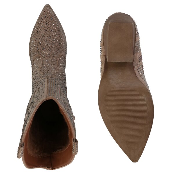 Stiefelparadies Damen Cowboystiefel In Khaki