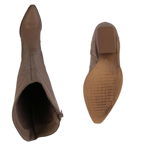Stiefelparadies Damen Cowboystiefel In Khaki