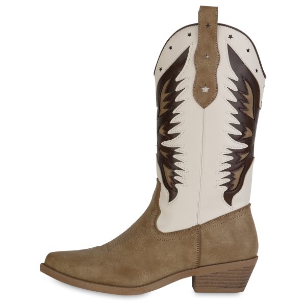 Stiefelparadies Damen Cowboystiefel in Khaki Beige