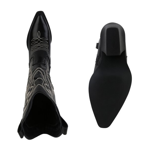 Stiefelparadies Damen Cowboystiefel In Schwarz