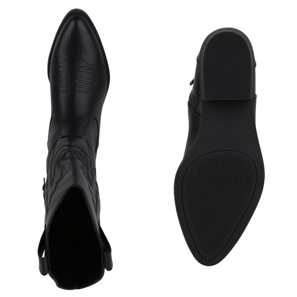 Stiefelparadies Damen Cowboystiefel In Schwarz