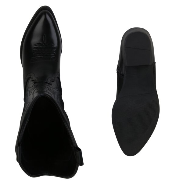Stiefelparadies Damen Cowboystiefel In Schwarz