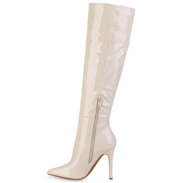 Stiefelparadies Damen High Heels in Beige Lack