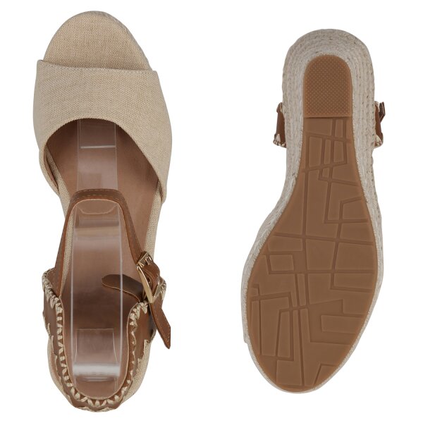 Stiefelparadies Damen Keilsandaletten In Beige