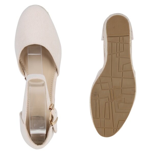Stiefelparadies Damen Keilsandaletten In Beige