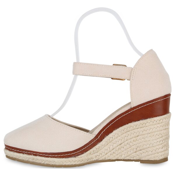 Stiefelparadies Damen Keilsandaletten in Beige