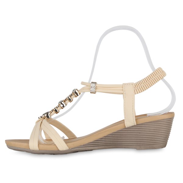 Stiefelparadies Damen Keilsandaletten in Beige