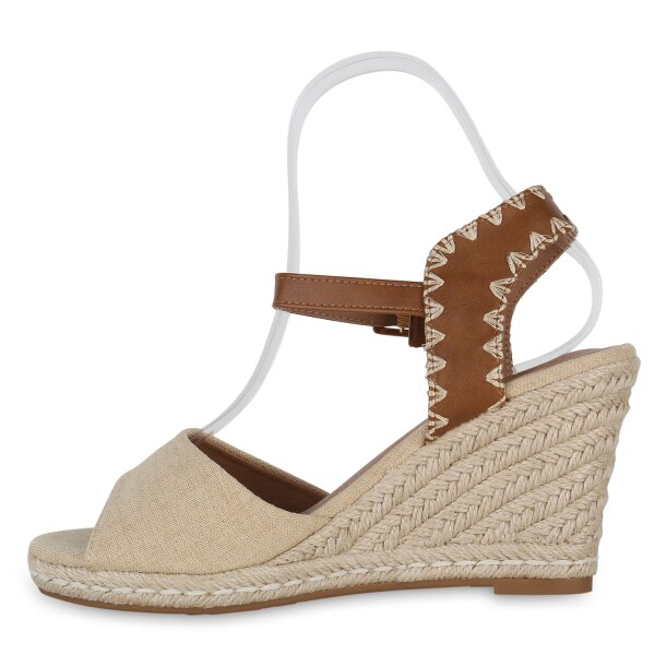 Stiefelparadies Damen Keilsandaletten in Beige