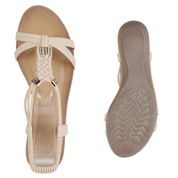 Stiefelparadies Damen Keilsandaletten In Creme