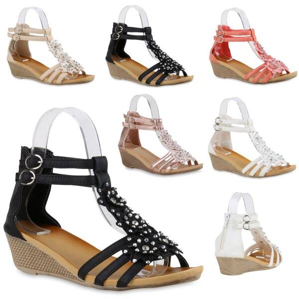 Stiefelparadies Damen Keilsandaletten In Creme