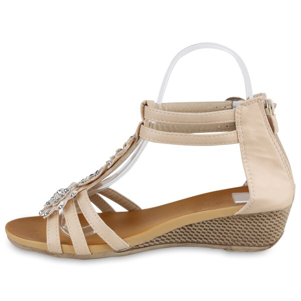 Stiefelparadies Damen Keilsandaletten in Creme