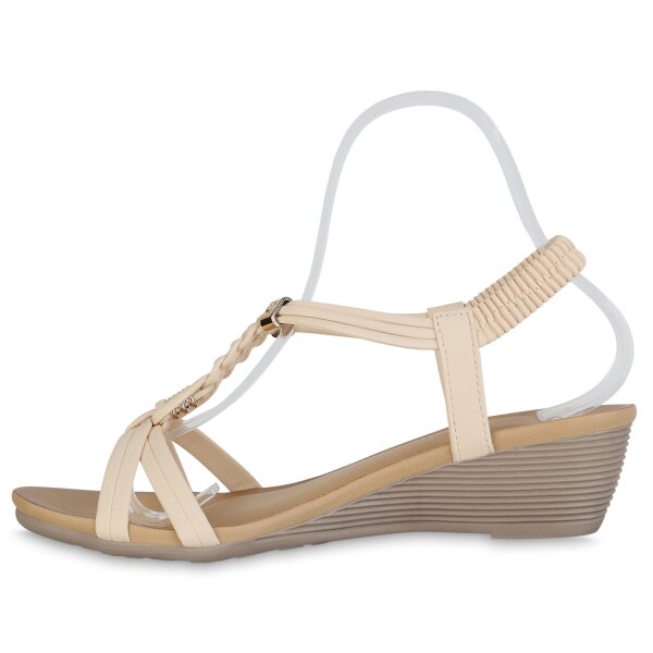 Stiefelparadies Damen Keilsandaletten in Creme