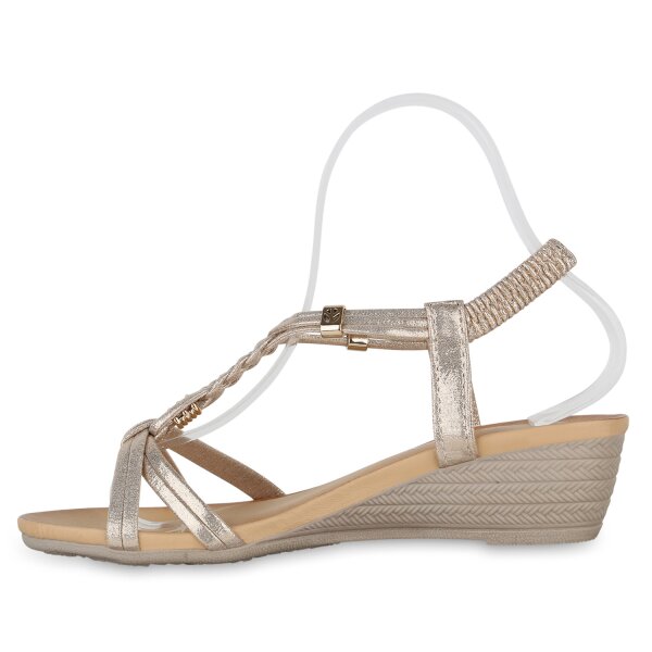 Stiefelparadies Damen Keilsandaletten in Gold