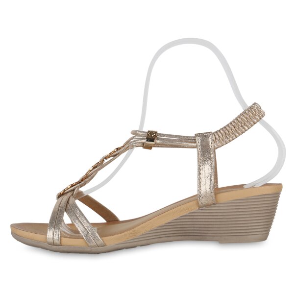 Stiefelparadies Damen Keilsandaletten in Gold