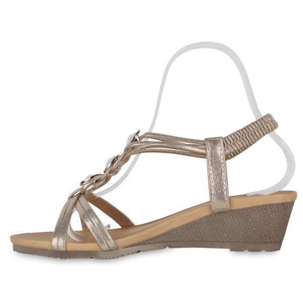 Stiefelparadies Damen Keilsandaletten in Gold