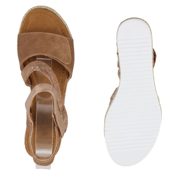 Stiefelparadies Damen Keilsandaletten In Hellbraun