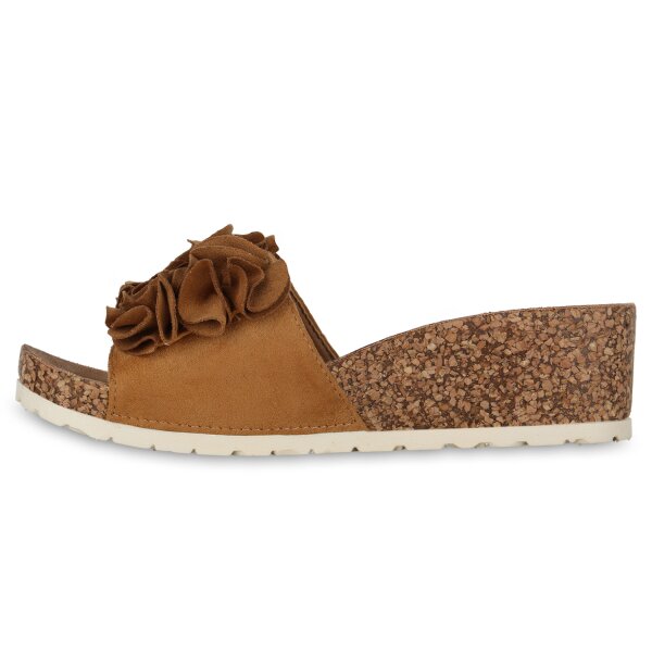 Stiefelparadies Damen Keilsandaletten in Hellbraun