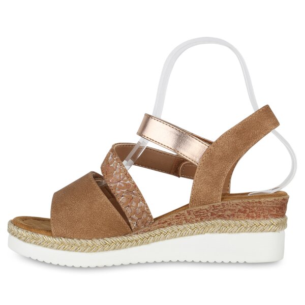 Stiefelparadies Damen Keilsandaletten in Hellbraun