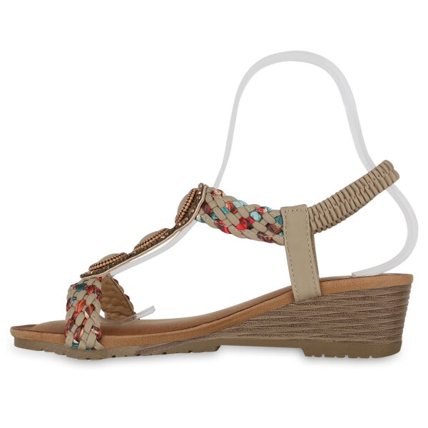 Stiefelparadies Damen Keilsandaletten in Khaki