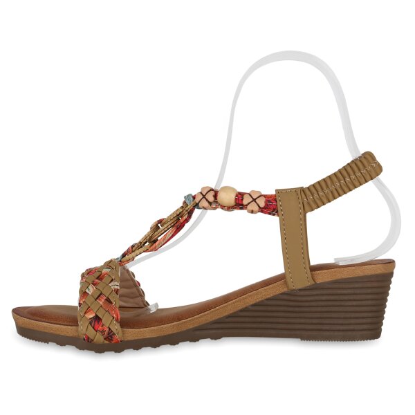 Stiefelparadies Damen Keilsandaletten in Khaki