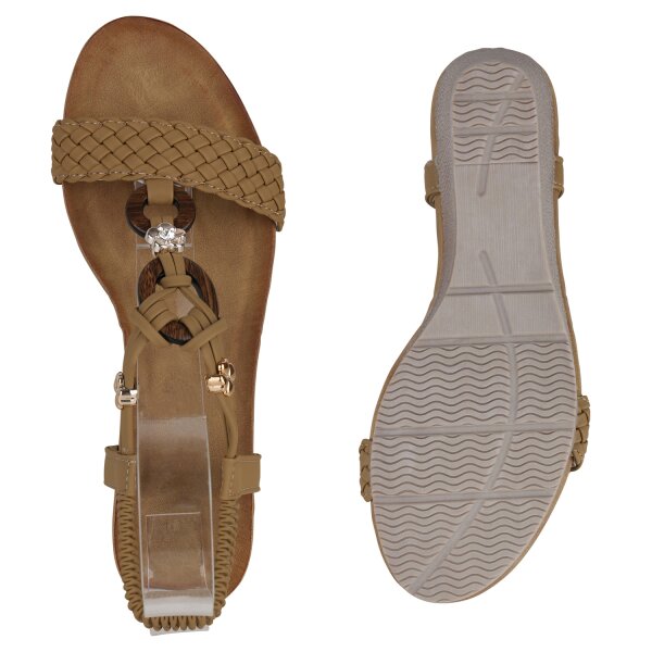 Stiefelparadies Damen Keilsandaletten In Khaki