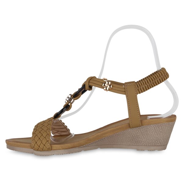 Stiefelparadies Damen Keilsandaletten in Khaki