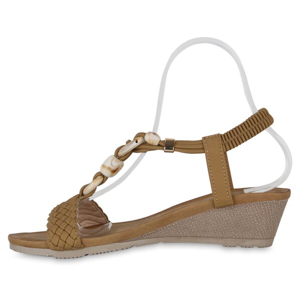 Stiefelparadies Damen Keilsandaletten in Khaki