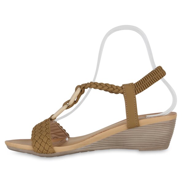 Stiefelparadies Damen Keilsandaletten in Khaki