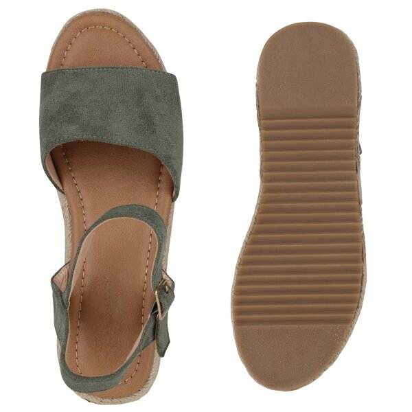 Stiefelparadies Damen Keilsandaletten In Olivgrün