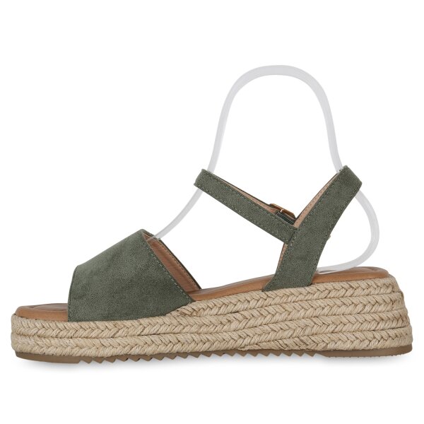 Stiefelparadies Damen Keilsandaletten in Olivgrün