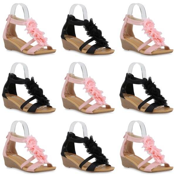 Stiefelparadies Damen Keilsandaletten In Rosa