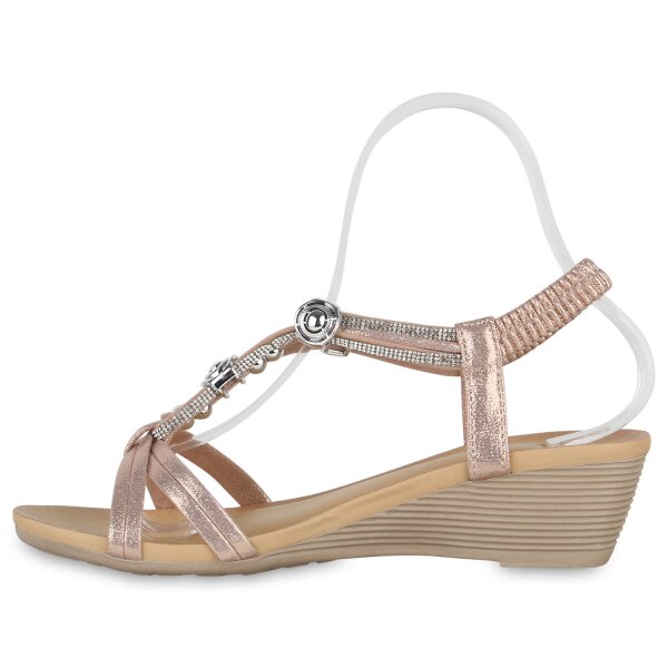Stiefelparadies Damen Keilsandaletten in Rose Gold