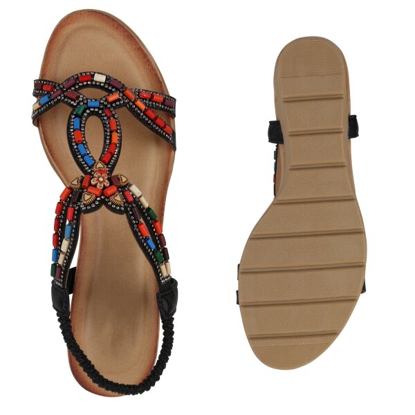 Stiefelparadies Damen Keilsandaletten In Schwarz