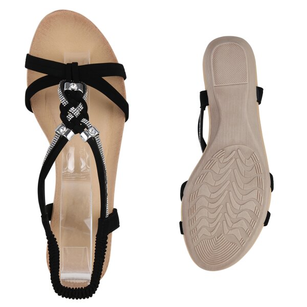 Stiefelparadies Damen Keilsandaletten In Schwarz