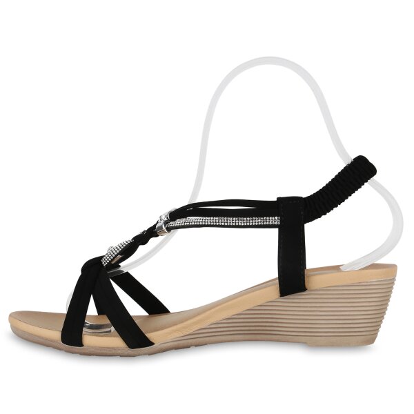 Stiefelparadies Damen Keilsandaletten in Schwarz