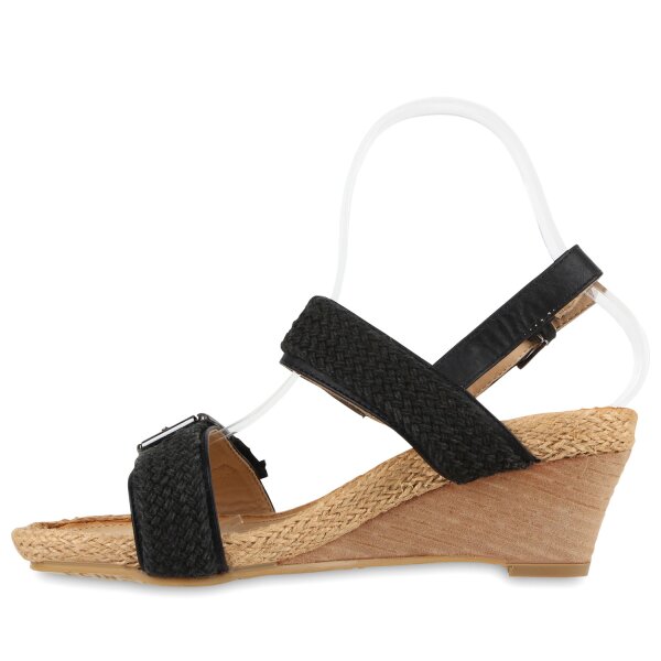 Stiefelparadies Damen Keilsandaletten in Schwarz