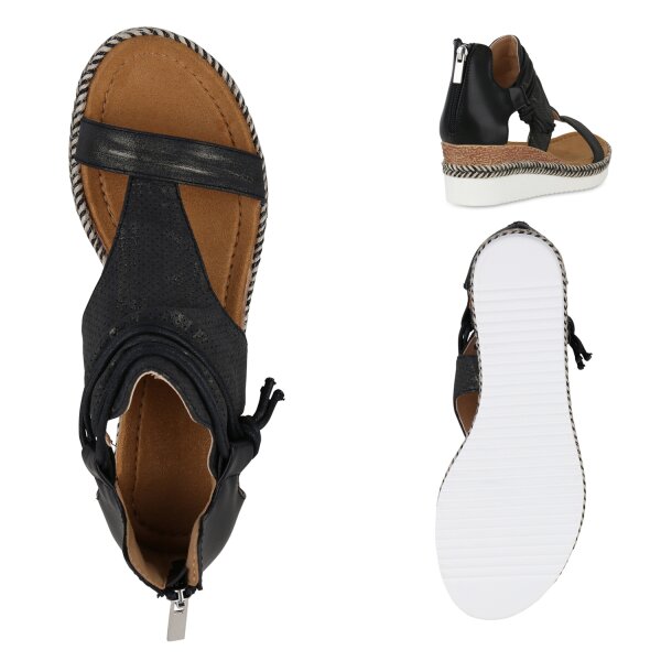 Stiefelparadies Damen Keilsandaletten In Schwarz