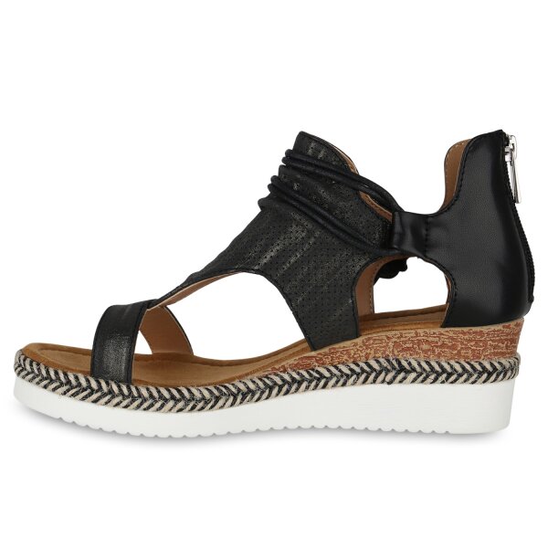 Stiefelparadies Damen Keilsandaletten in Schwarz