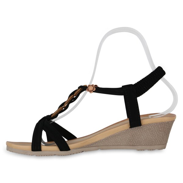 Stiefelparadies Damen Keilsandaletten in Schwarz