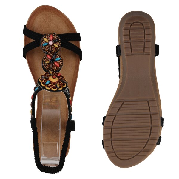 Stiefelparadies Damen Keilsandaletten In Schwarz