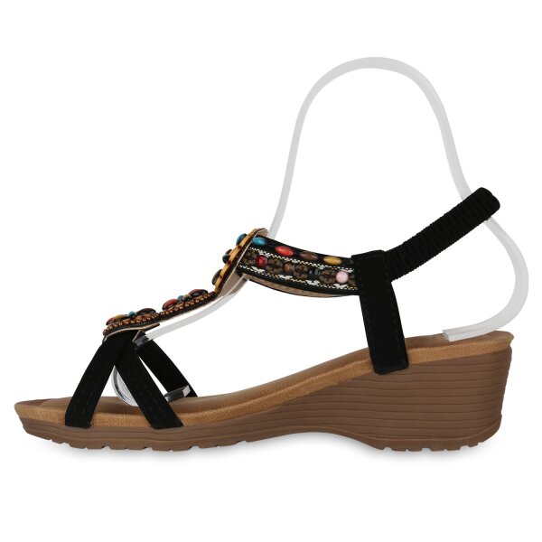 Stiefelparadies Damen Keilsandaletten in Schwarz
