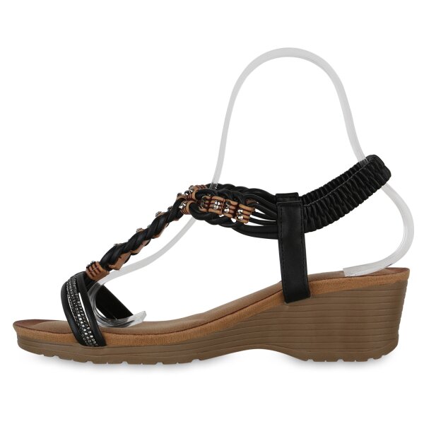 Stiefelparadies Damen Keilsandaletten in Schwarz