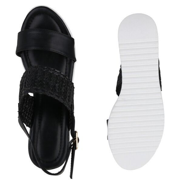 Stiefelparadies Damen Keilsandaletten In Schwarz