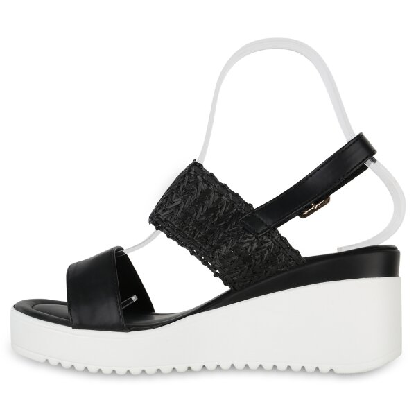 Stiefelparadies Damen Keilsandaletten in Schwarz